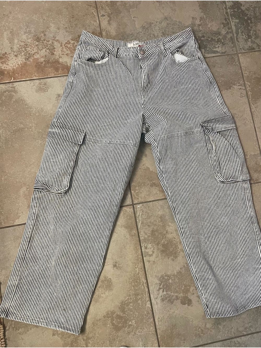Striped Cargo Jeans for Women - Black & White:XL